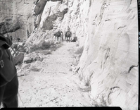 Completed paving of West Rim Trail near shelter cabin with horseback riders.