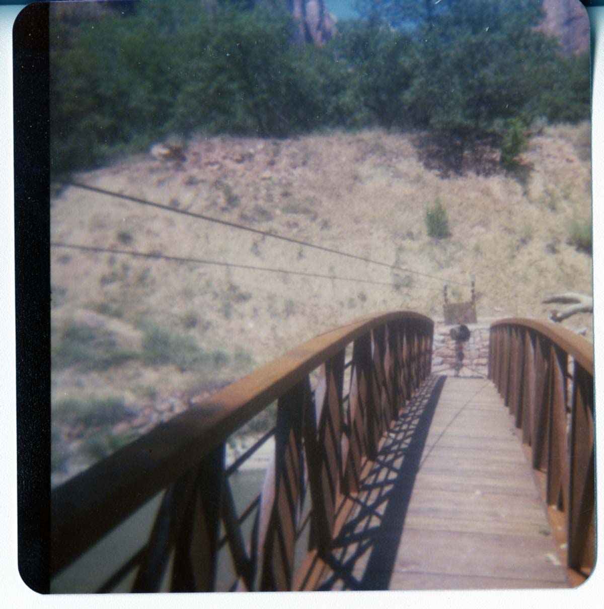 The Zion Lodge footbridge during arrival and emplacement.