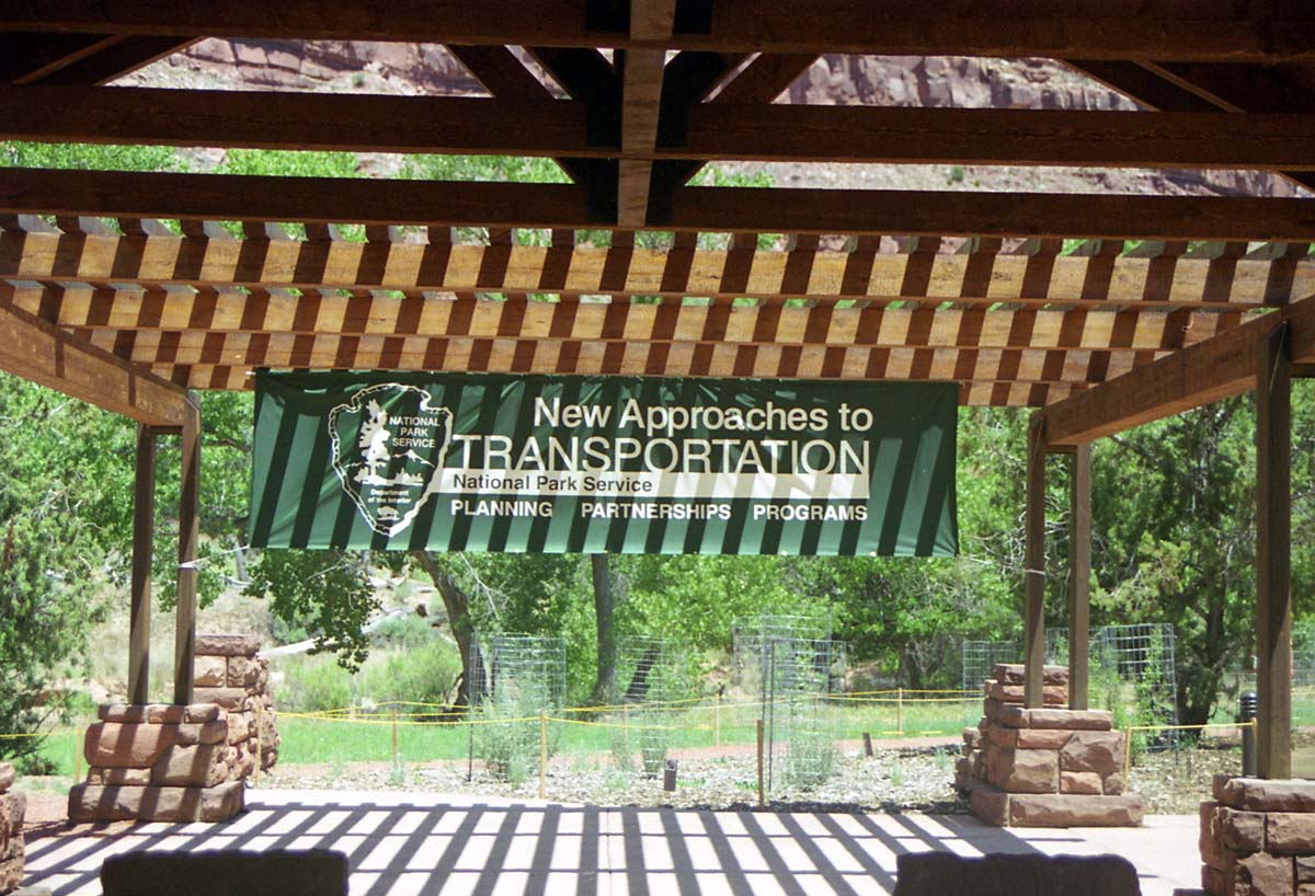 Color Photos of the official launch of the Zion shuttle system- same day as the new visitor center opening.