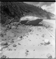 BW photo of rock slide near Echo Rock - 2.5" x 2.5".