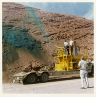 Color photo of the hydroseeding experiment along the Kolob Canyon Road.