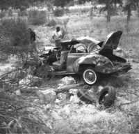 Auto accident on canyon road, a quarter mile north of Grotto Campground on August 3, 1958.
