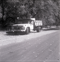 Construction vehicle on side of the road near the Temple of Sinawava.