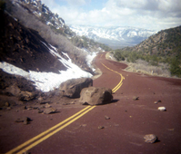 Color Photos of rock slides in Kolob Canyon.