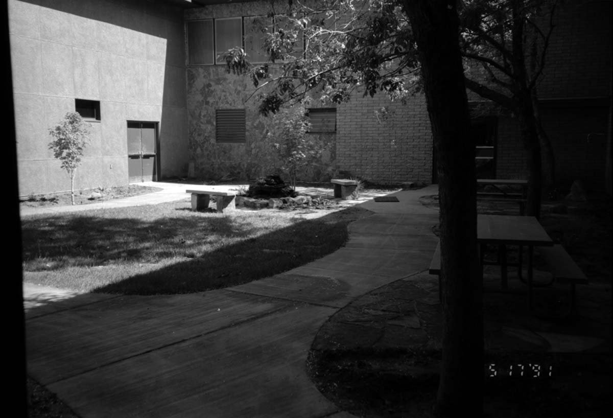 The courtyard are in headquarters during the construction of headquarters addition.