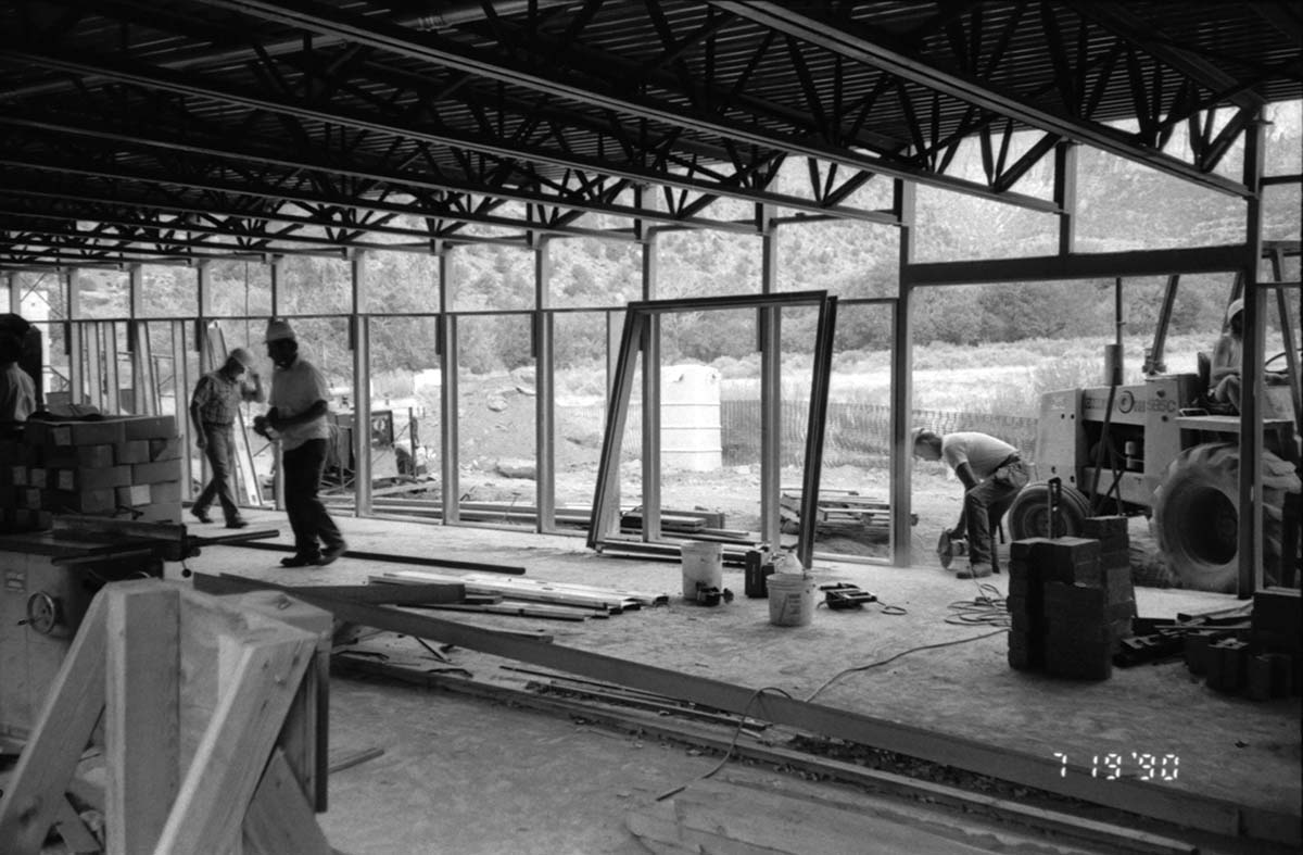Workers during the construction of the new addition to headquarters.