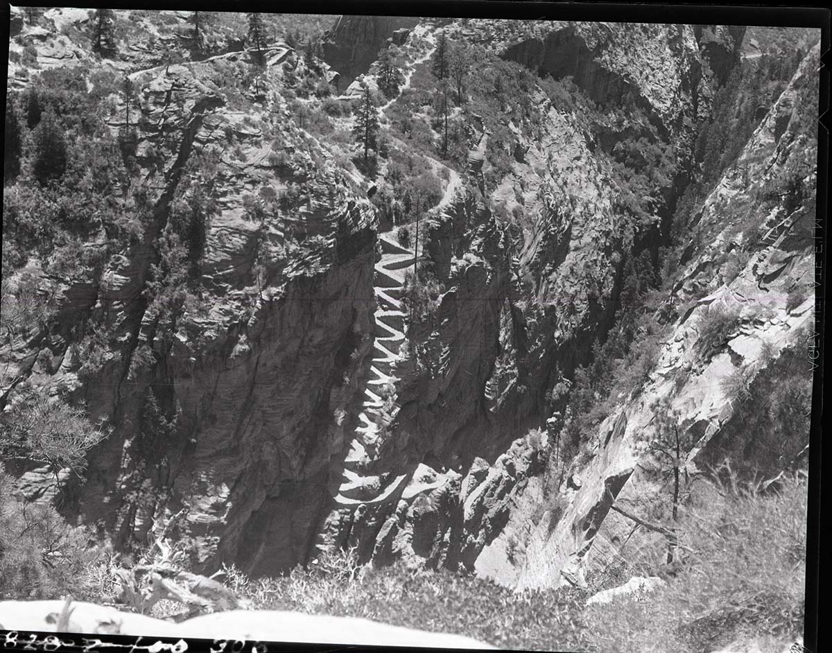 View looking down on Walter's Wiggles on West Rim Trail.