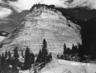 Zion Canyon, East Temple, and Mount Spry from the Zion-Mt. Carmel Highway switchbacks.