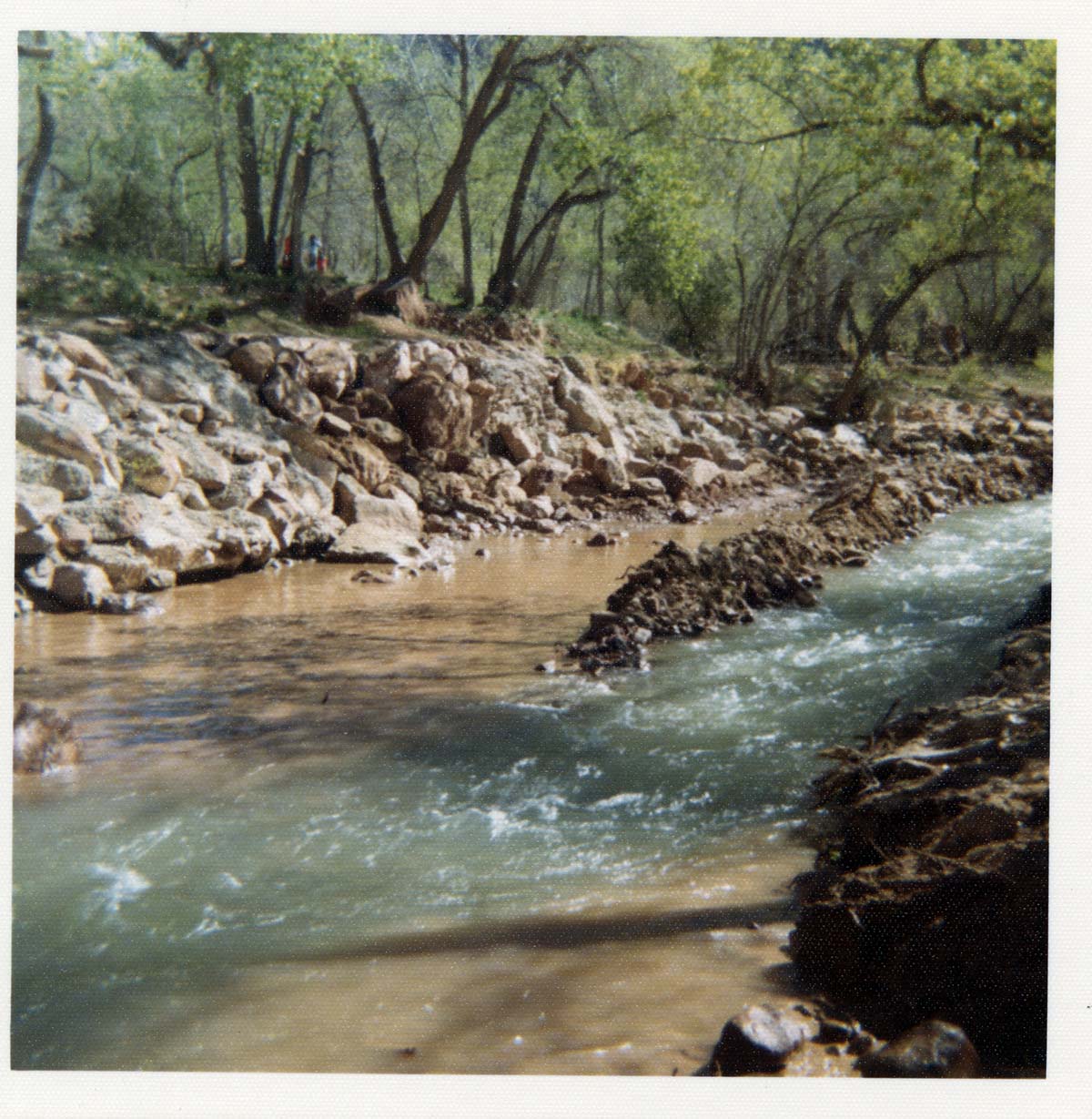 Color photos of channel clearing and bank stabilization along the Virgin River near Birch Creek.