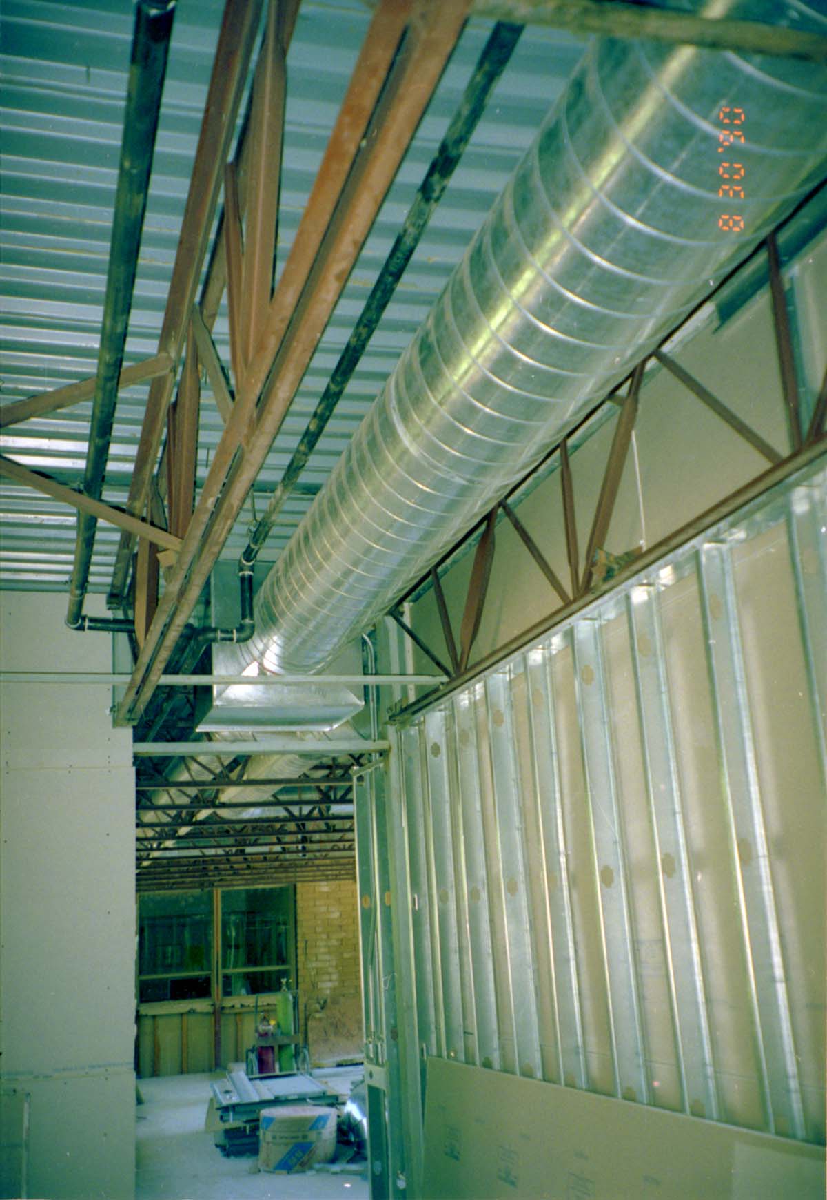 Ventilation pipe during the construction of headquarters addition.
