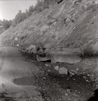 Side of the road with large rocks during construction along the scenic canyon drive near the Grotto.