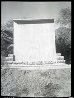 Concrete screen for showing movies and slides in outdoor amphitheater at South Campground lecture circle.