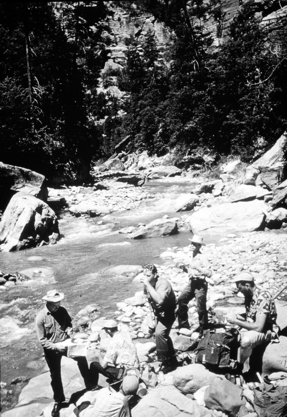 Stopping for lunch on hike down Zion Narrows.