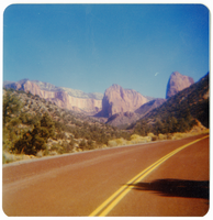 Paved road and landscape while driving along the Kolob Terrace Road - North Unit.