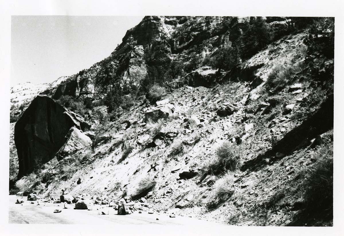 BW Photo of rock slide near echo rock - 35MM.