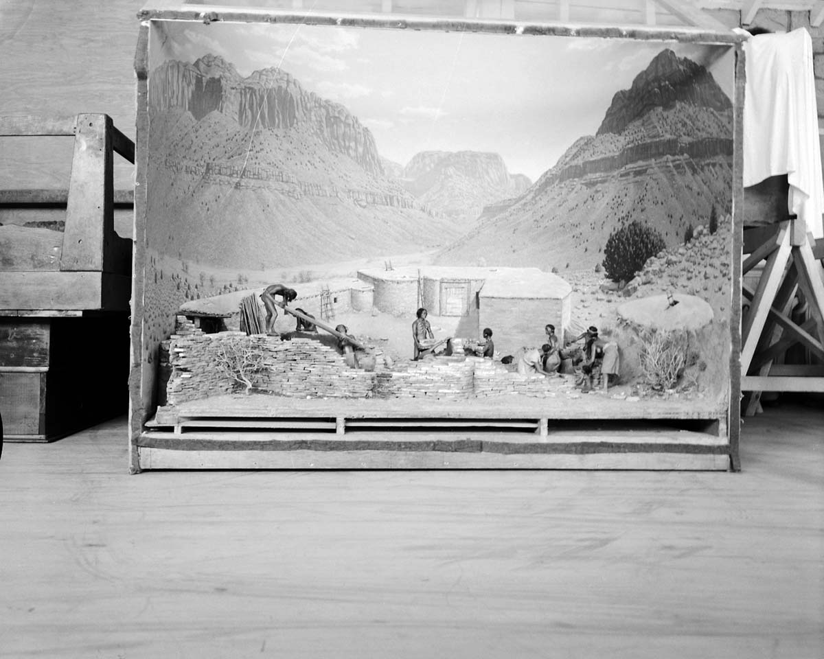 The Pueblo diorama. Requested by Western Museum Laboratory (WML) to show degree of renovation required.