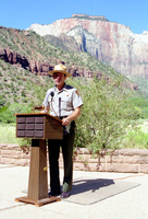 Color Photos of the parks 72nd anniversary celebrations- cake cutting, barbecue, speakers.