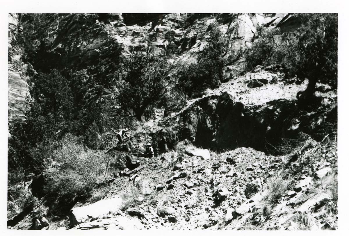 BW Photo of rock slide near echo rock - 35MM.