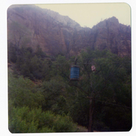 Construction equipment for Wiley Tank being transported on tramline.