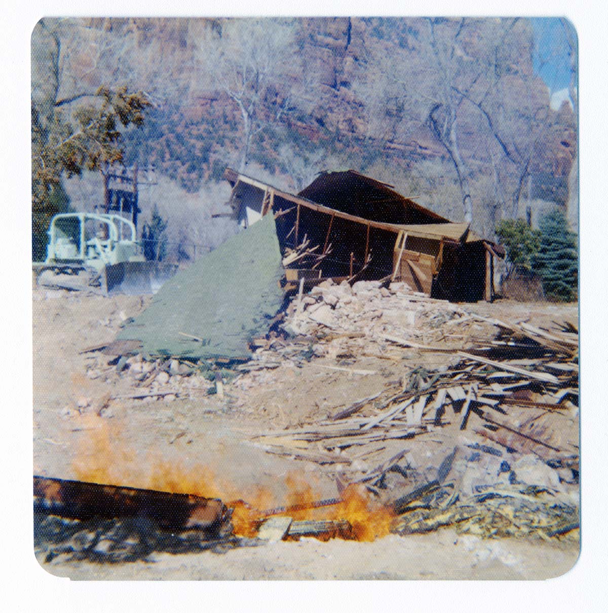 The destruction of the lodge pool and bathhouse.