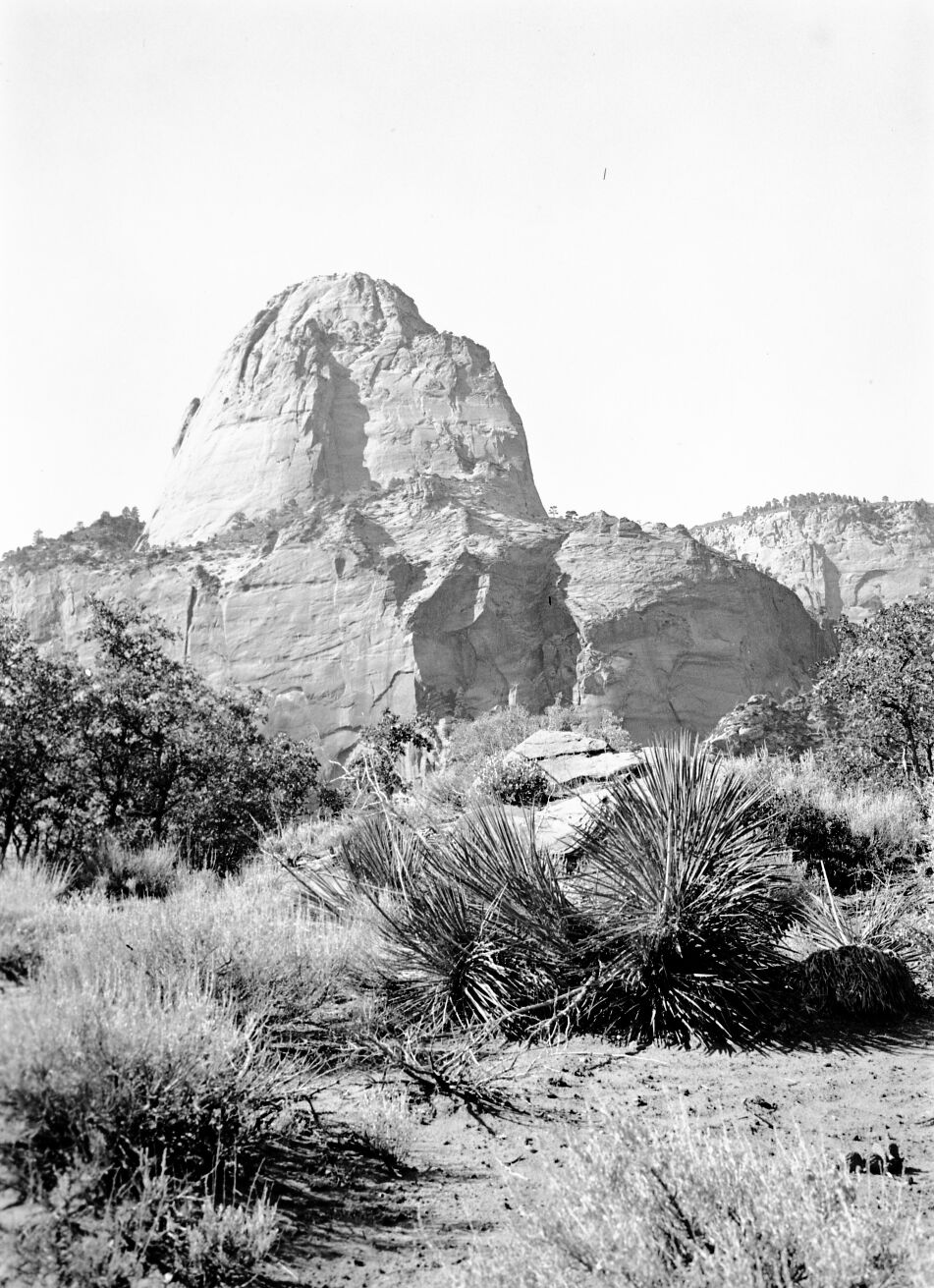Gregory Butte view across La Verkin Creek from mouth of Hop Valley.