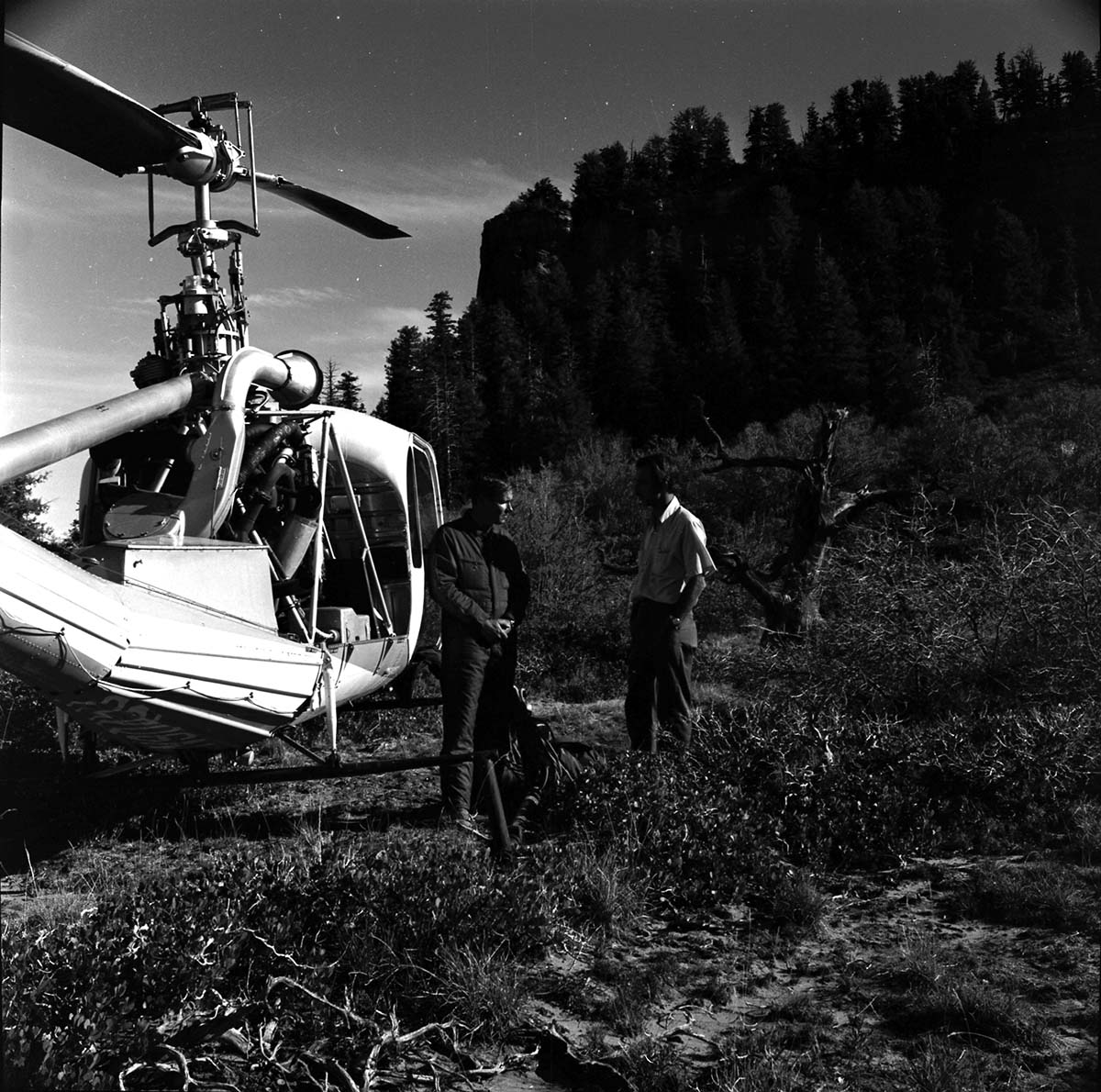 Warren Hamilton and pilot - helicopter flight to study Temple Cap formation for geology book
