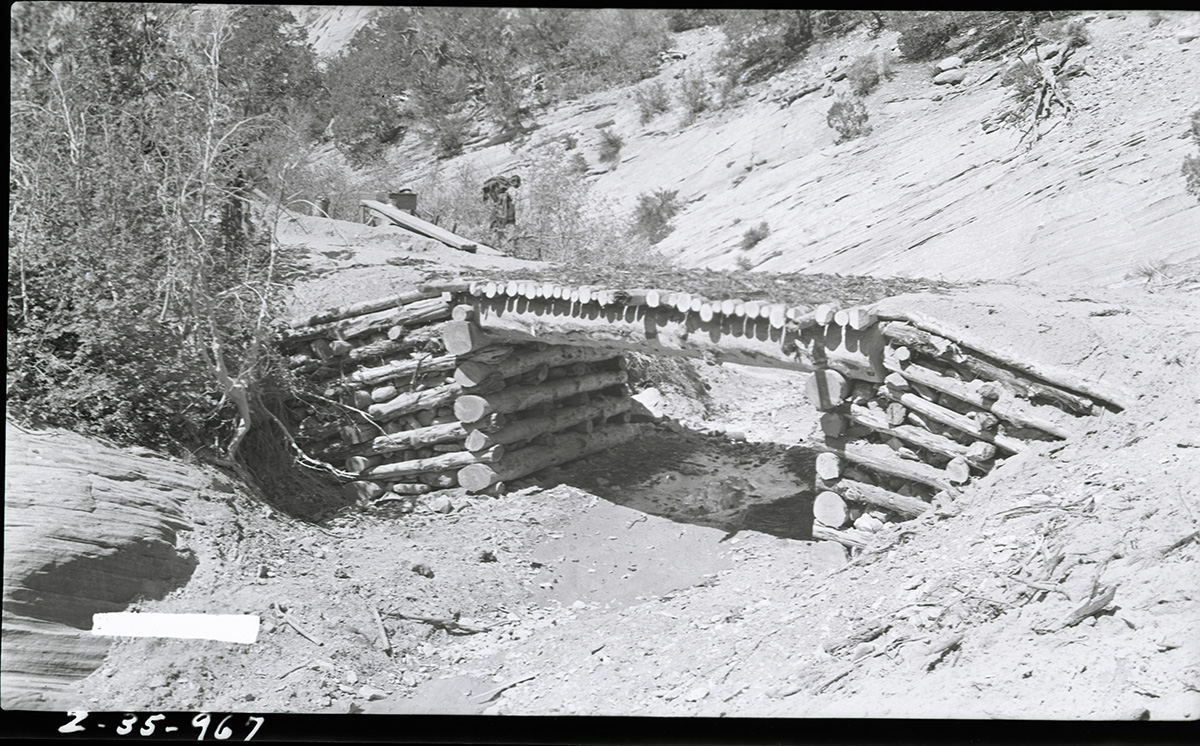 Log bridge over clear creek on the East Rim Trail.