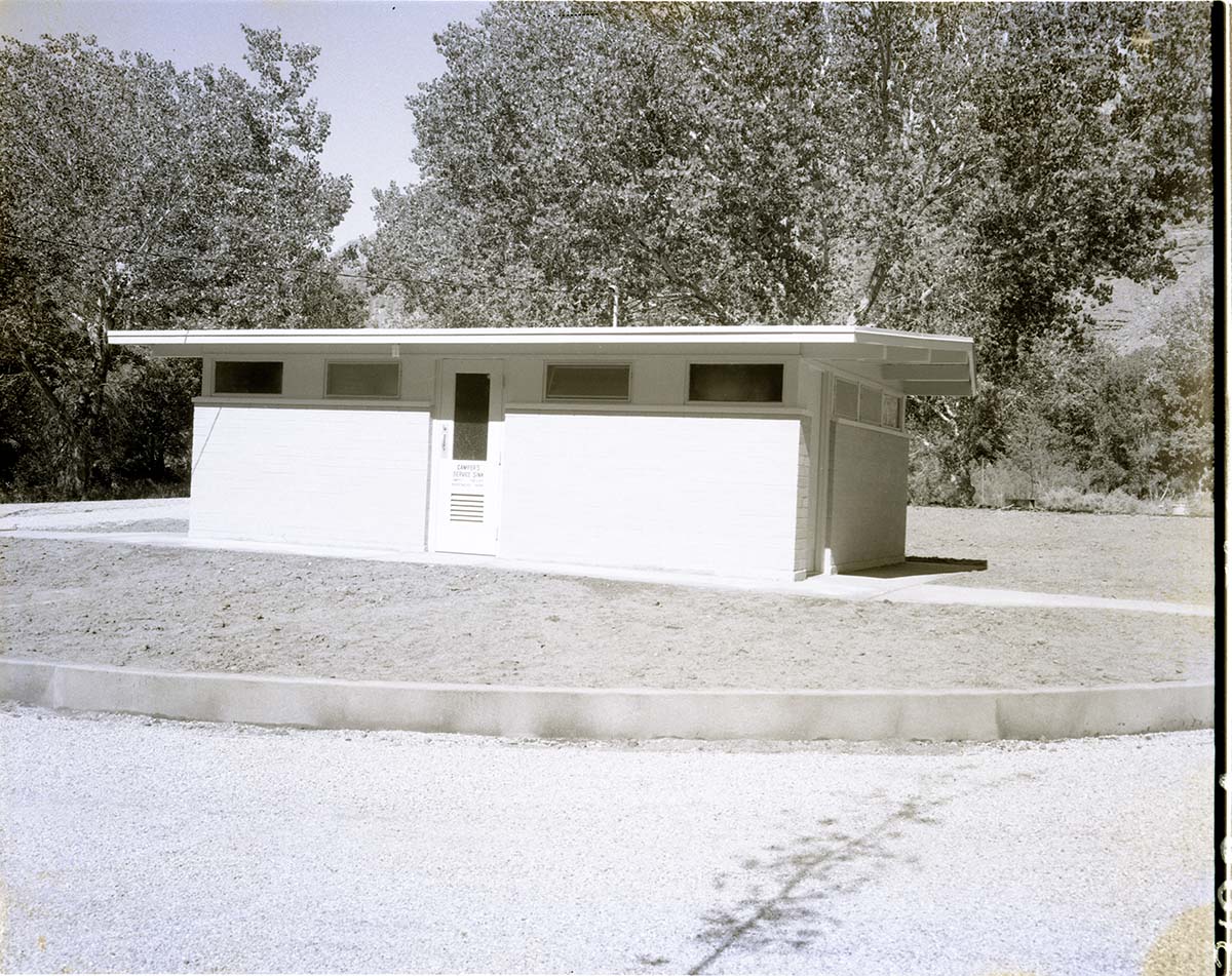 Comfort station, South Campground, front elevation, Building 125.