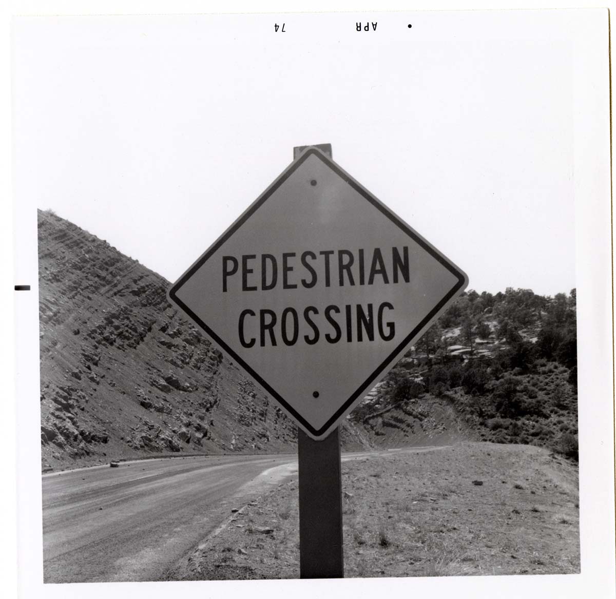 Sign reading 'Pedestrian Crossing' in Kolob Canyon.