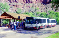 Color Photos of the official launch of the Zion shuttle system- same day as the new visitor center opening.