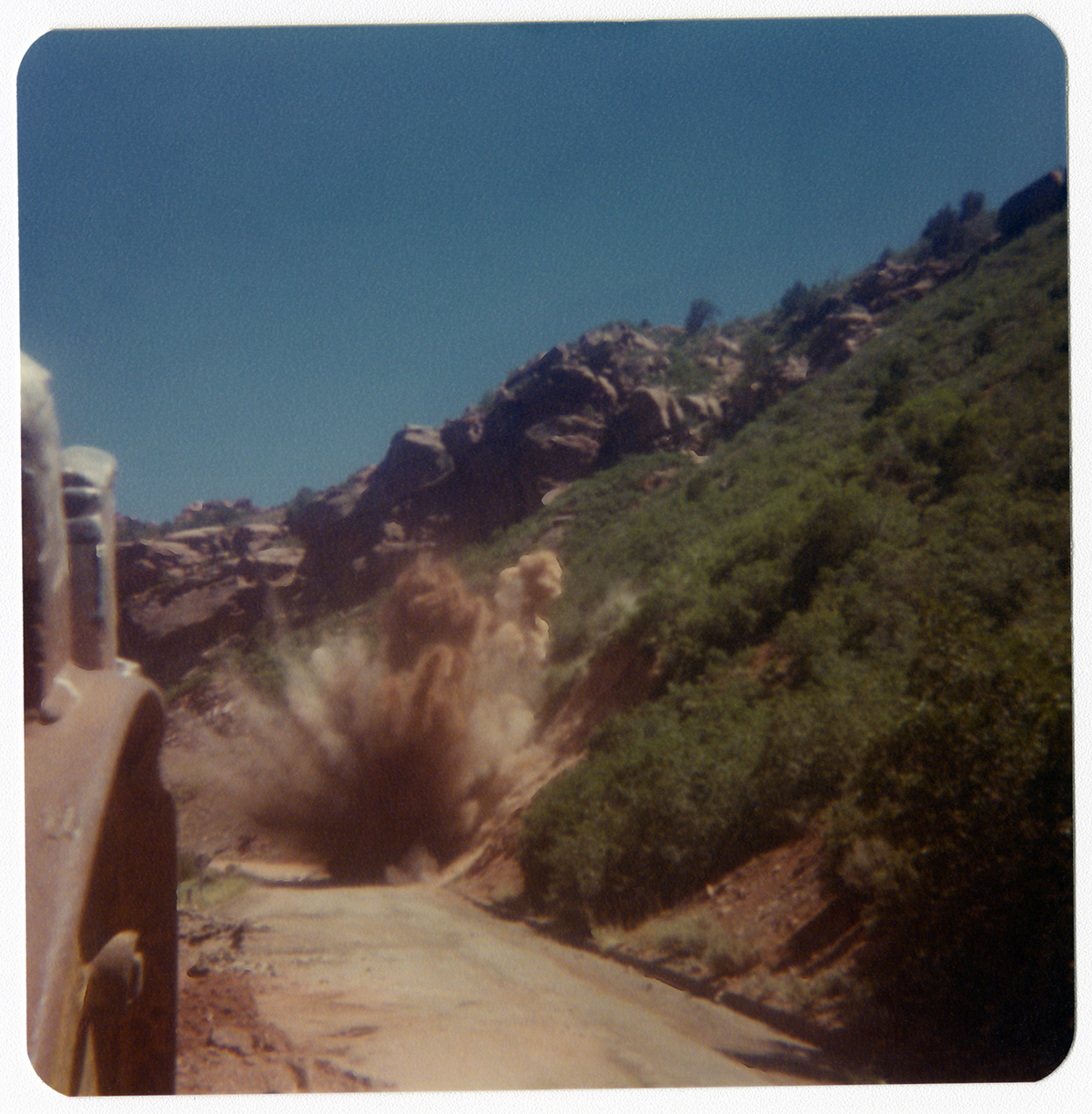 Dust cloud resulting from road work/repair in Kolob Canyon.