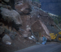 Color Photo of a rock slide along State Route 9 (SR-9).