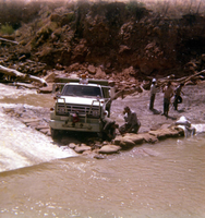 Color photo of the Virgin River channel stabilization and construction of the spillway near Birch Creek.