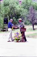 Color Photos of the opening celebration for the new visitor center - Same day as the official shuttle launch.
