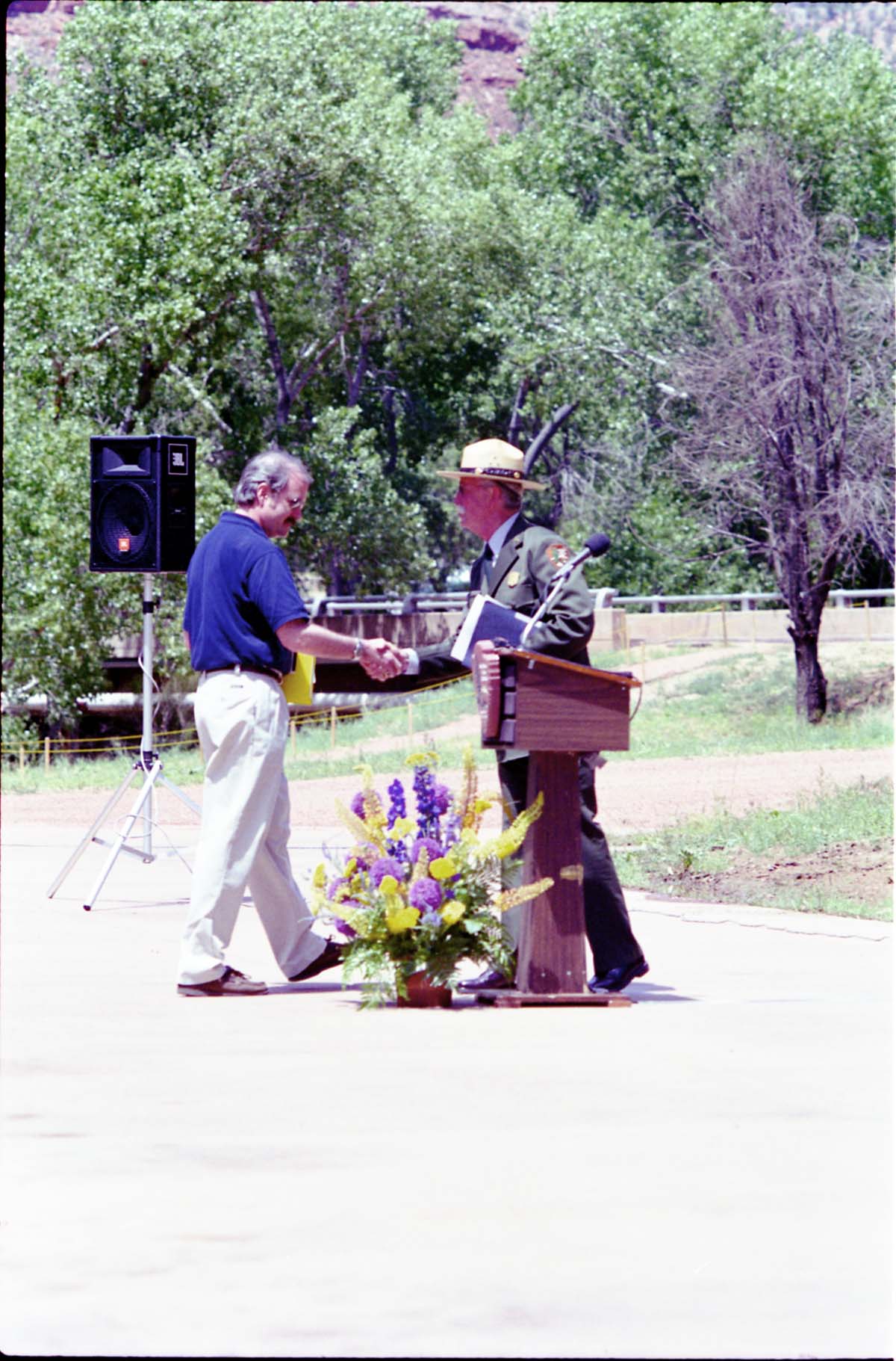 Color Photos of the opening celebration for the new visitor center - Same day as the official shuttle launch.