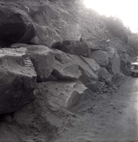 BW photo of rock slide near Echo Rock - 2.5" x 2.5".