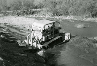 BW photo of the construction/modification of the Canyon Junction Spillway on the Virgin River.