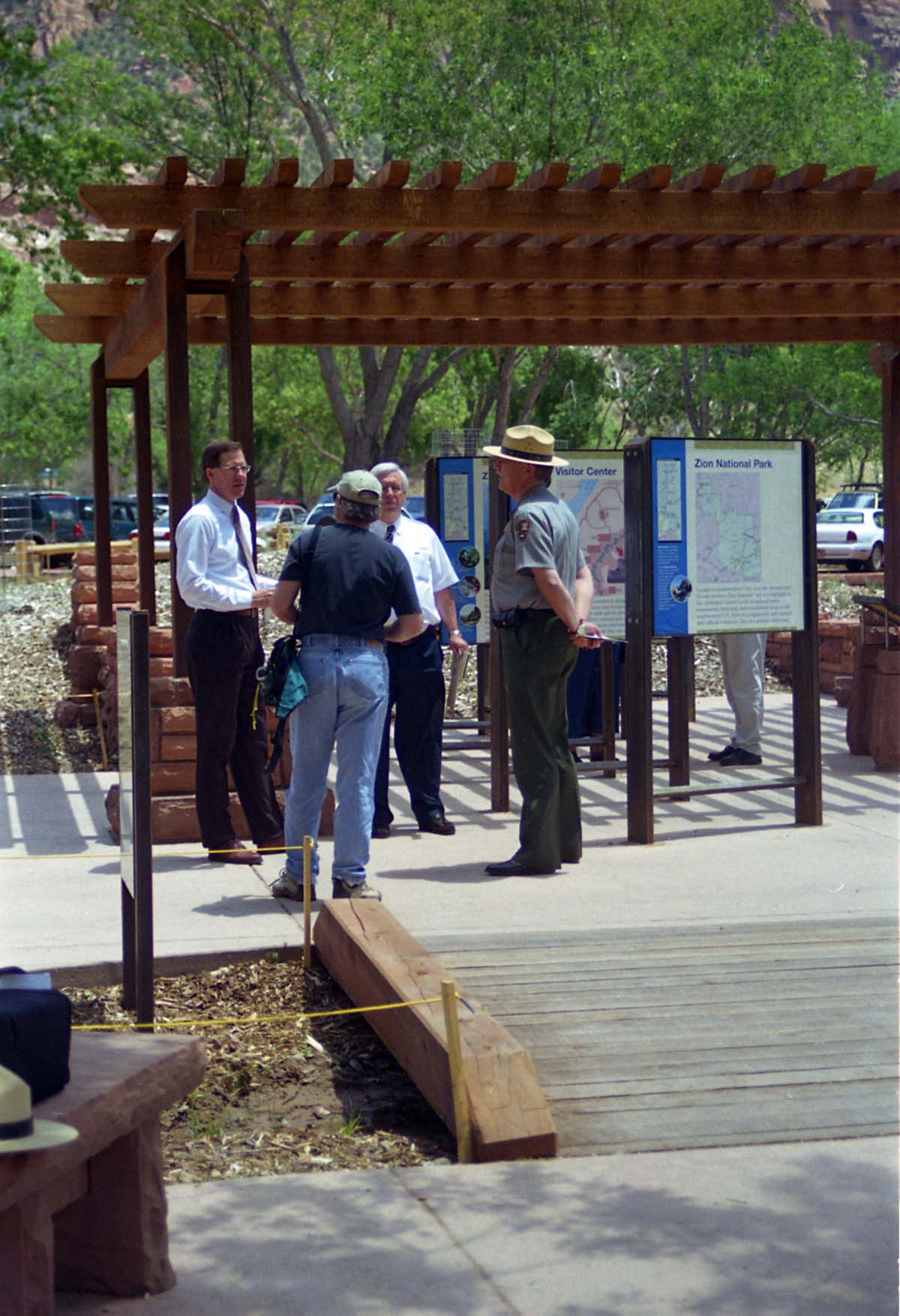 Color Photos of the official launch of the Zion shuttle system- same day as the new visitor center opening.