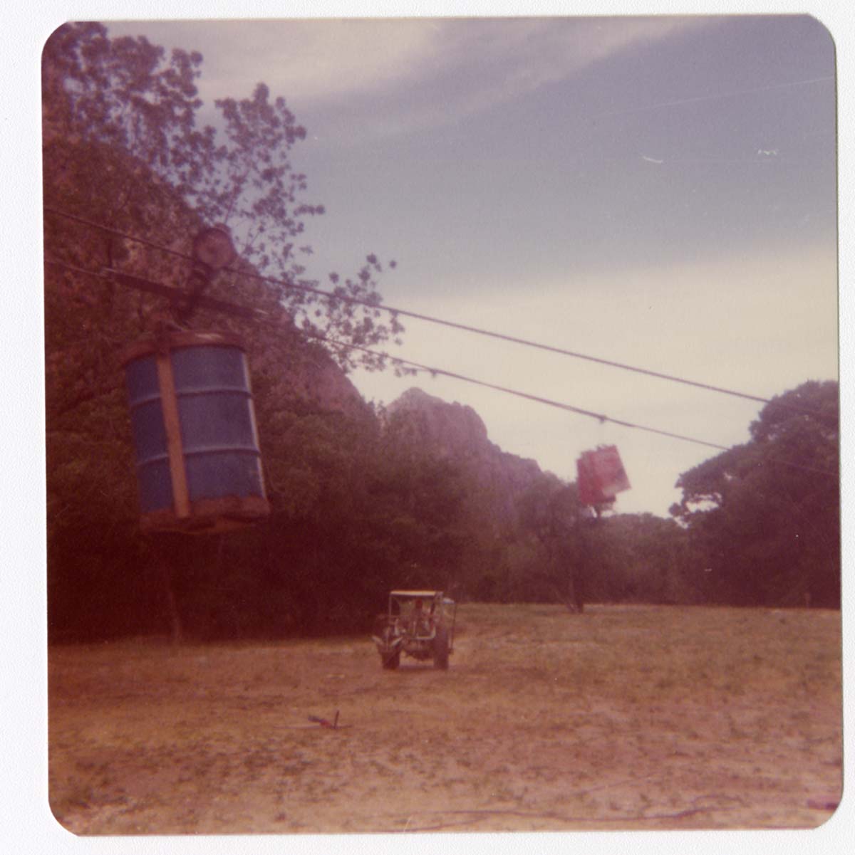 Construction equipment for Wiley Tank being transported on tramline.