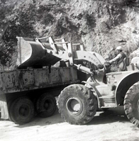 BW photo of rock slide near Echo Rock - 2.5" x 2.5".