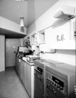 Audiovisual equipment in booth.