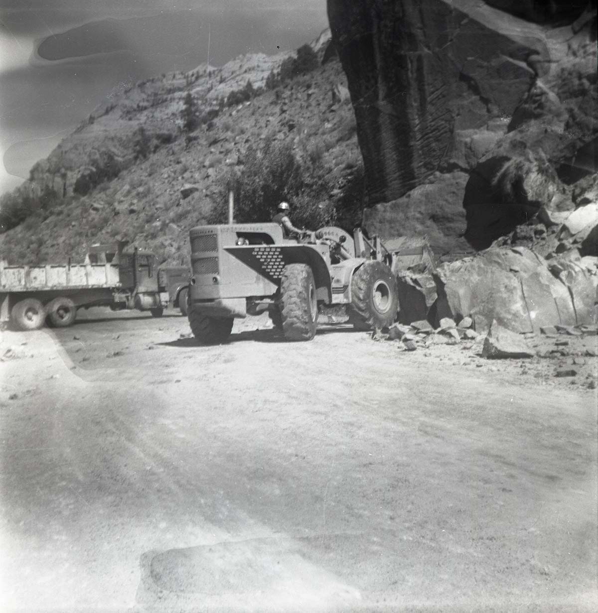 BW photo of rock slide near Echo Rock - 2.5" x 2.5".