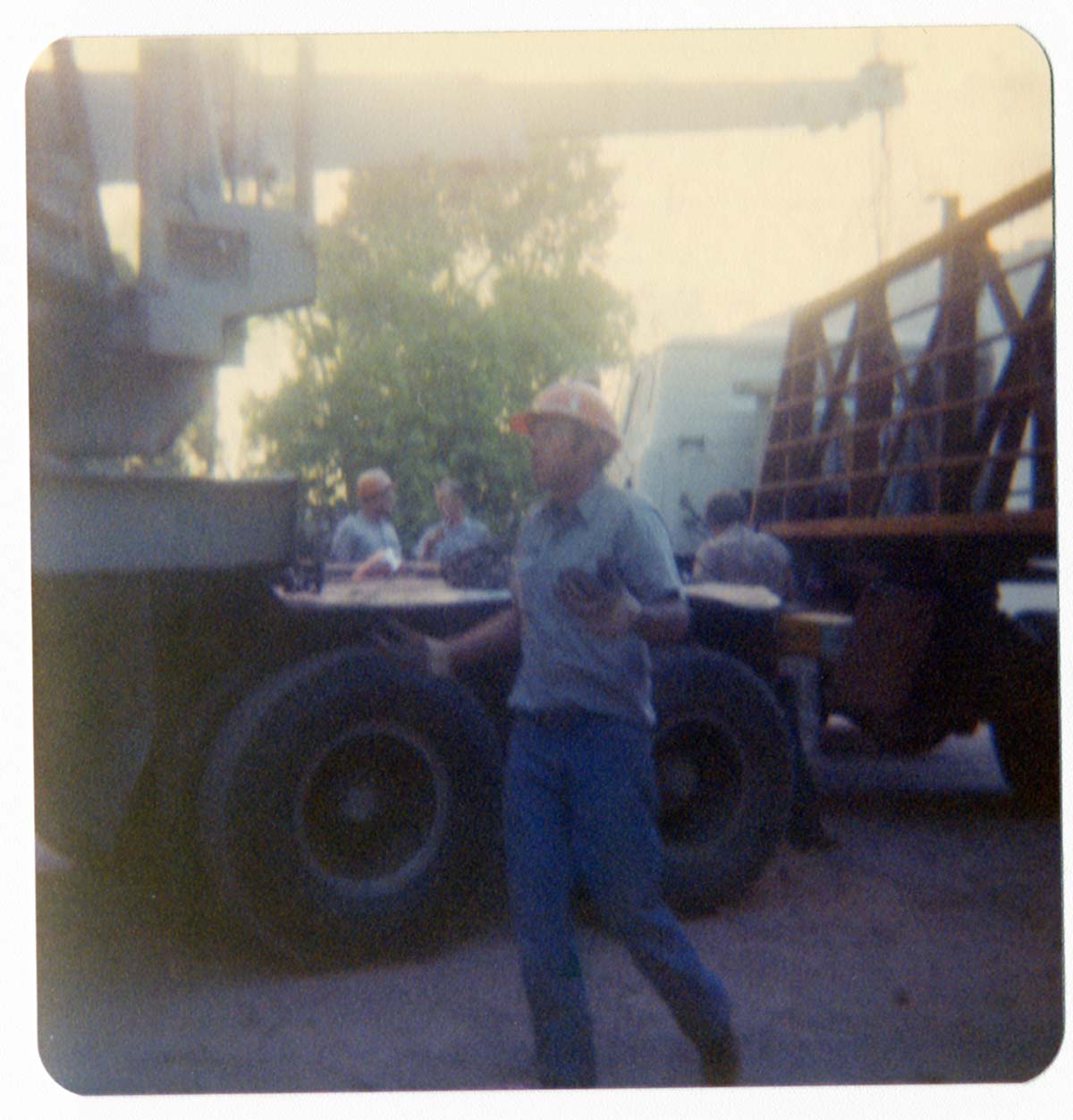 Workers during the arrival and replacement of the new Birch Creek footbridge.