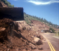 Color Photos of rock slides in Kolob Canyon.