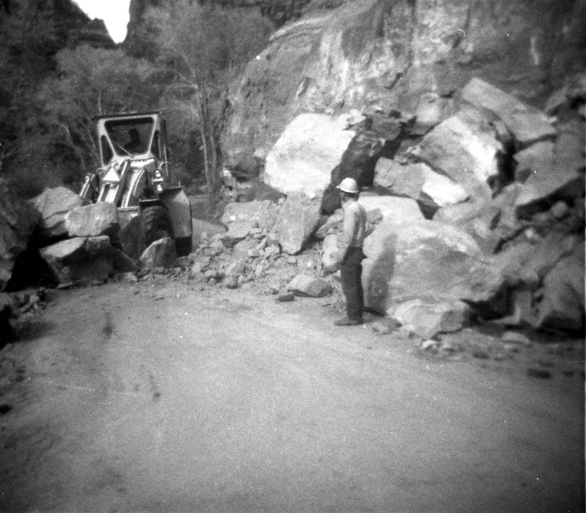 BW Photo of a rock slide in the Grotto area.
