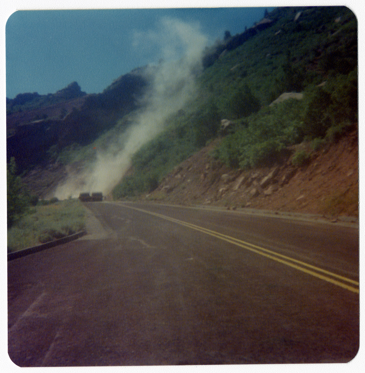 Dust plumes resulting from road work/repair in Kolob Canyon.