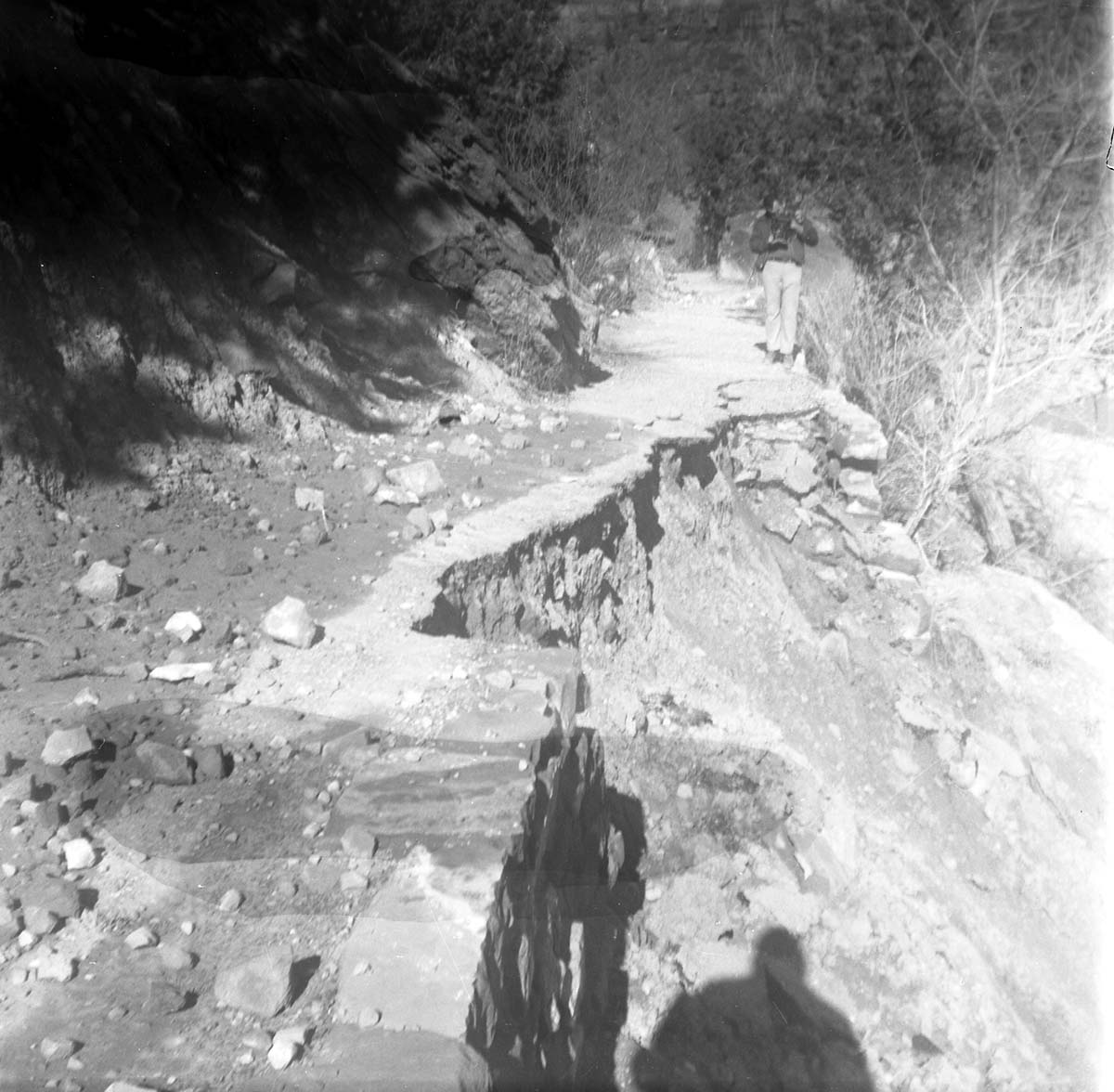 BW Photo of slide problems along the Emerald Pools Trail.