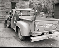 Accident between park pickup and visitor in Zion-Mt. Carmel Highway tunnel view of pickup.