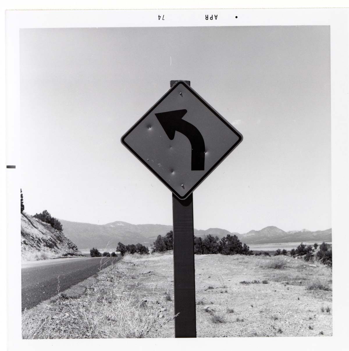 Approaching left curve sign in Kolob Canyon.