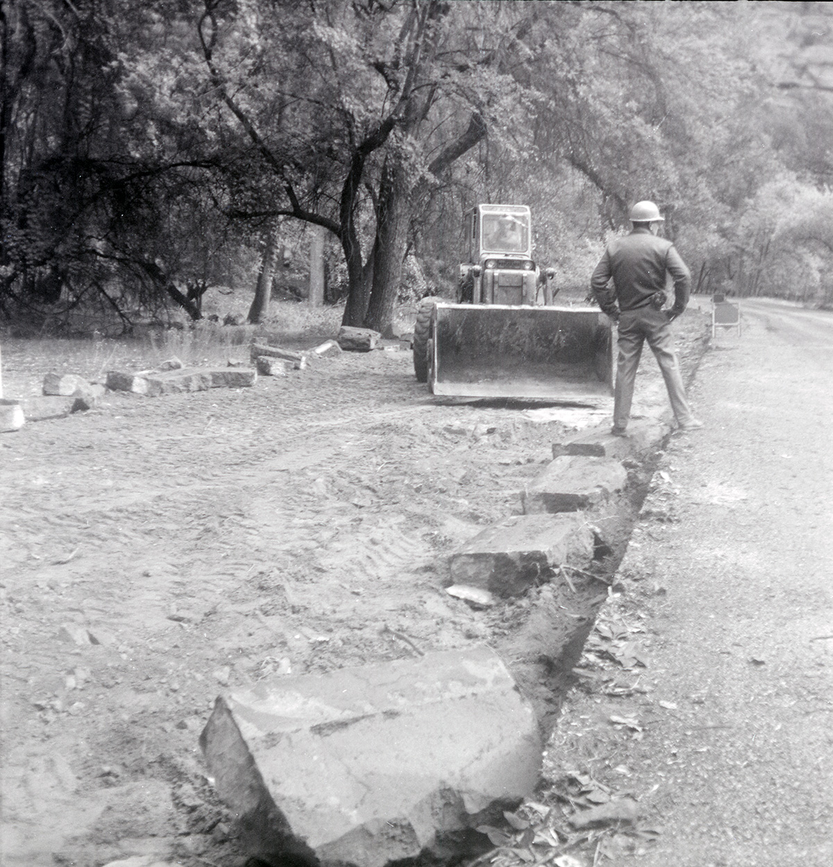 Man observing construction activities near the Temple of Sinawava.